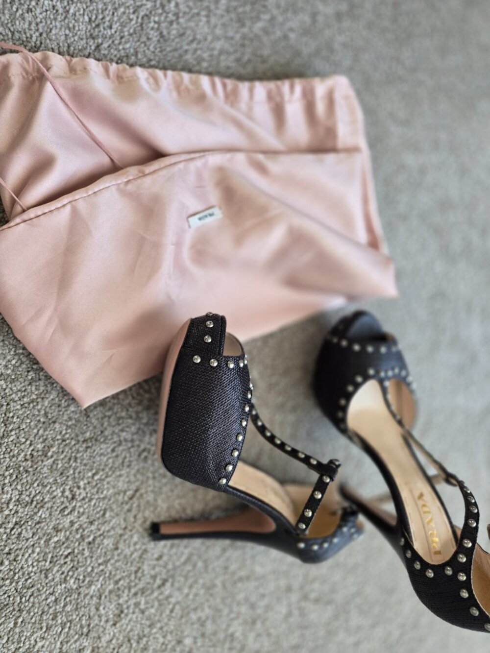 Prada Size 37 Heels Black Studded - Picture 3 of 6